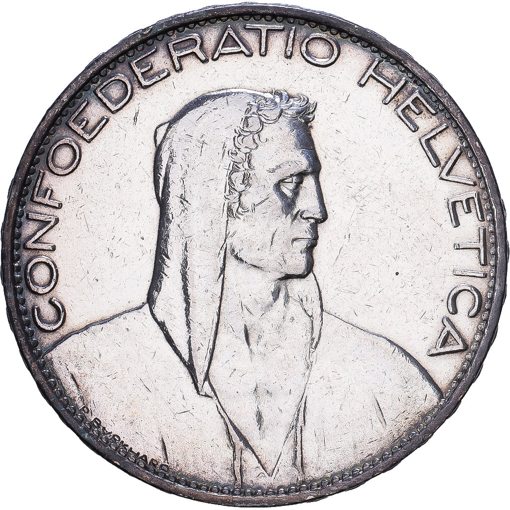 Suiza, 5 Francs, Herdsman, 1925, Bern, Plata, BC+, KM:38