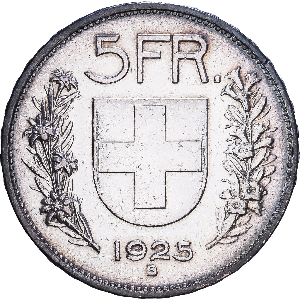 Suiza, 5 Francs, Herdsman, 1925, Bern, Plata, BC+, KM:38