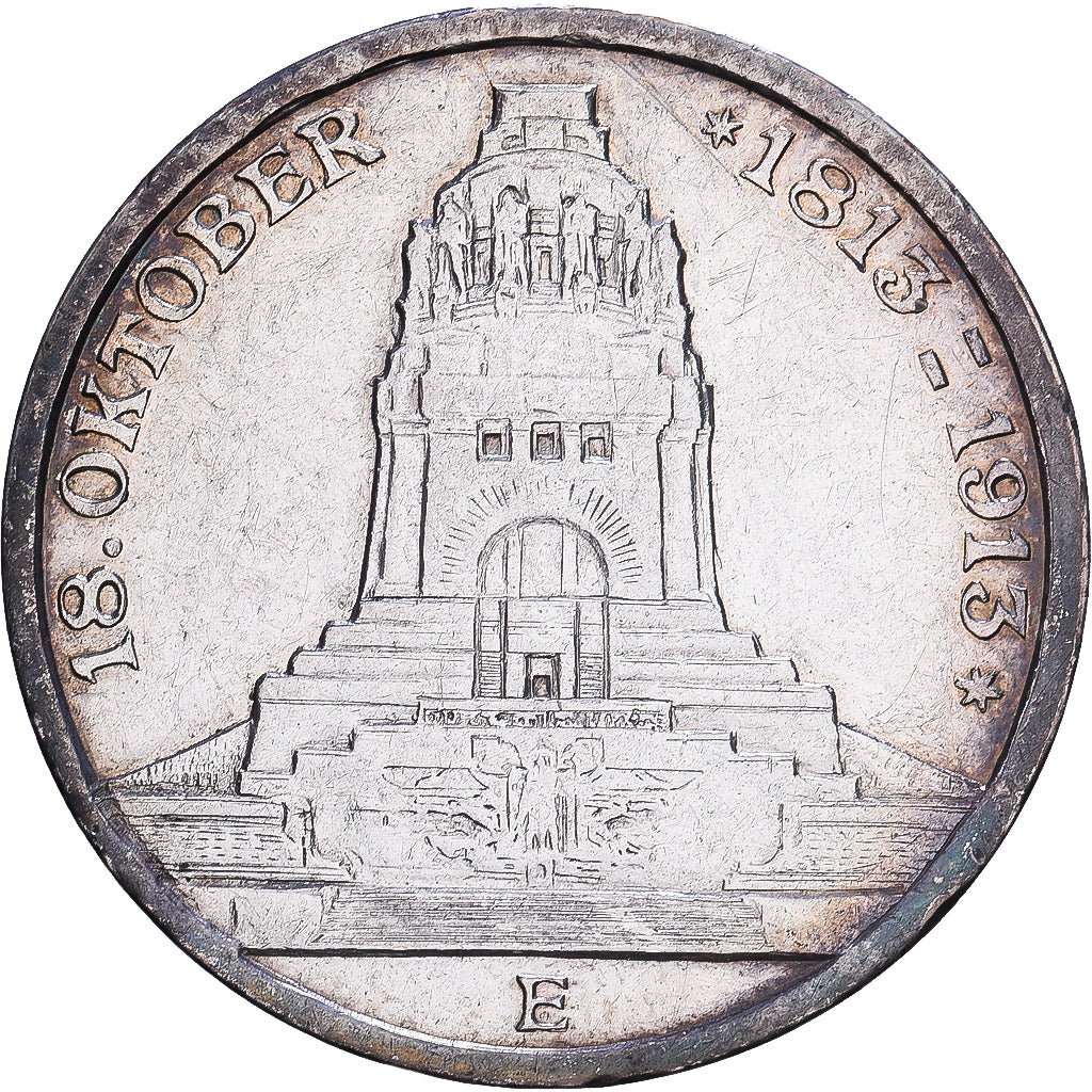 Kingdom of Saxony, 3 Mark, Battle of Leipzig, 1913, Muldenhütten, Srebro