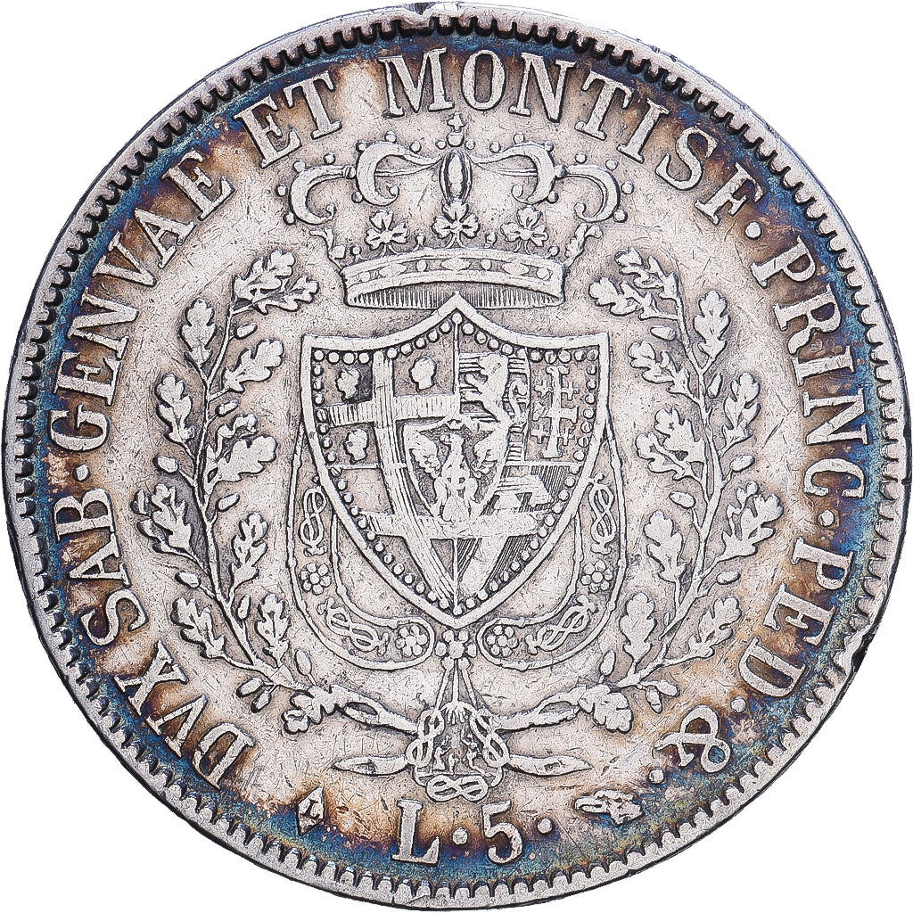 Kingdom of Sardinia, Charles-Félix, 5 Lire, 1830, Torino, Zilver, FR+, KM:116