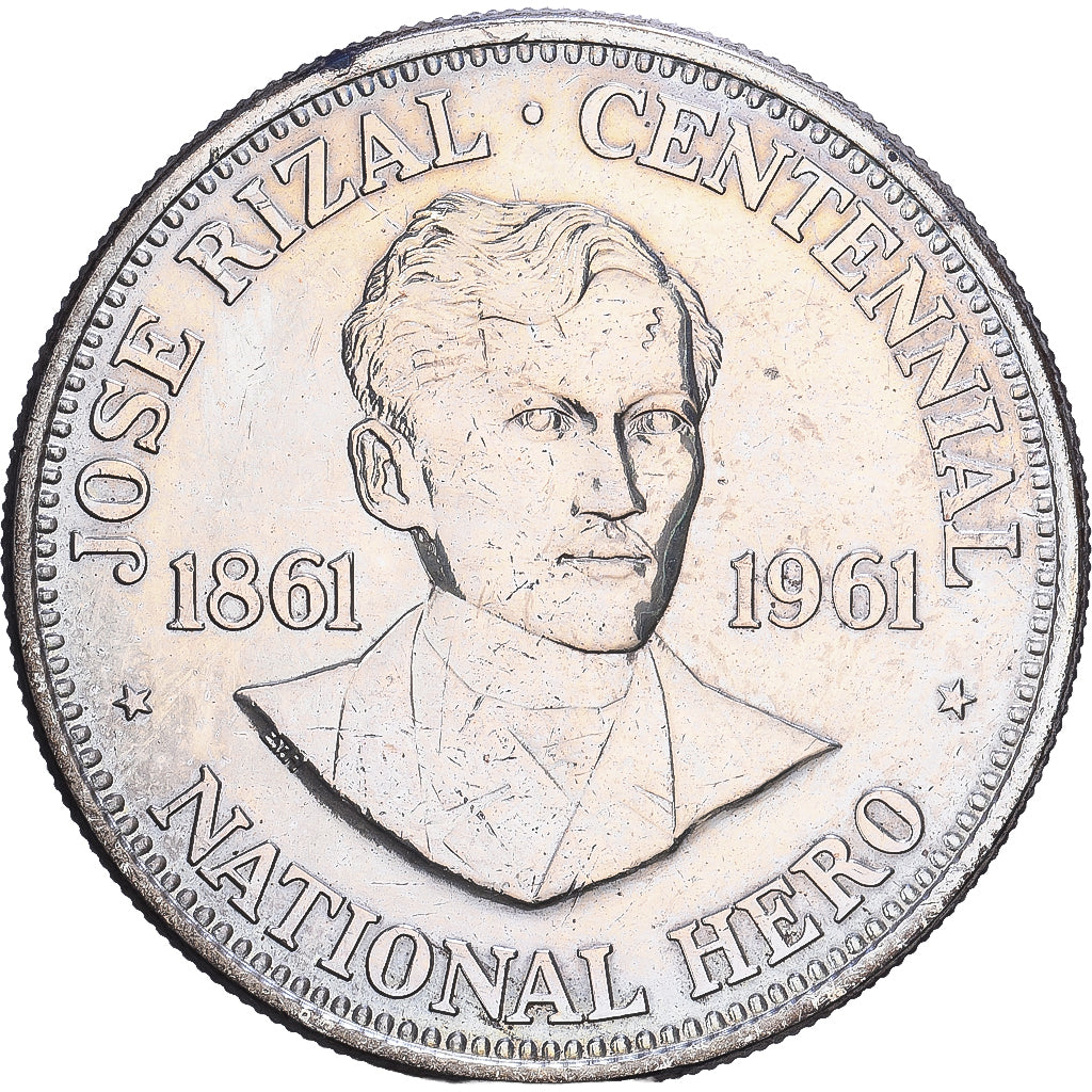 Filipiny, 1 Peso, José Rizal, 1961, Philadelphia, Srebro, EF(40-45), KM:192