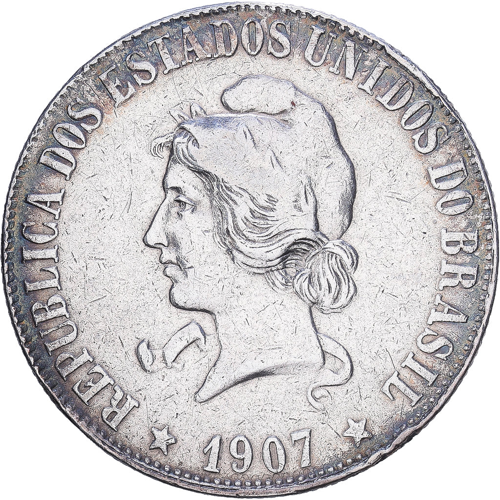 Brazylia, 2000 Reis, 1907, Rio de Janeiro, Srebro, VF(30-35), KM:508