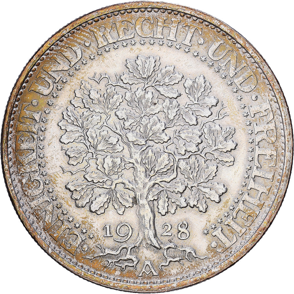 GERMANIA, REPUBBLICA DI WEIMAR, 5 Mark, 1928, Berlin, Argento, BB+, KM:56