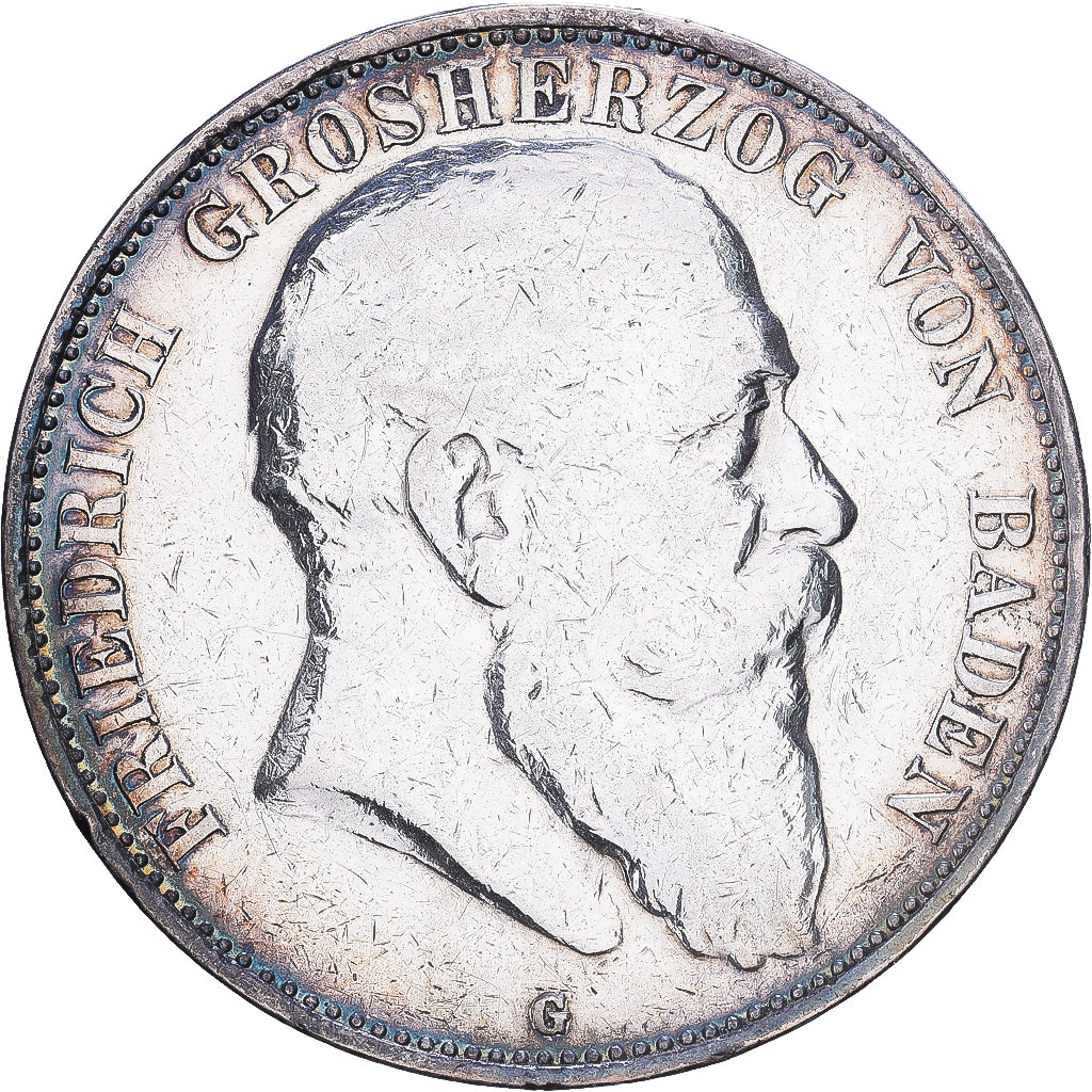 Grand-duché de Bade, Friedrich I, 5 Mark, 1902, Karlsruhe, Argent, TB+, KM:274