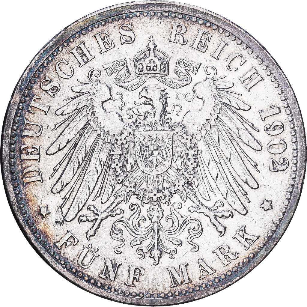 Grand-duché de Bade, Friedrich I, 5 Mark, 1902, Karlsruhe, Argent, TB+, KM:274