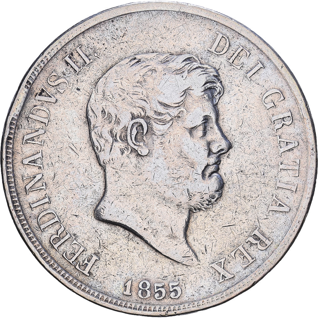 Kingdom of the Two Sicilies, Ferdinando II, 120 Grana, 1855, Naples, Plata, BC+