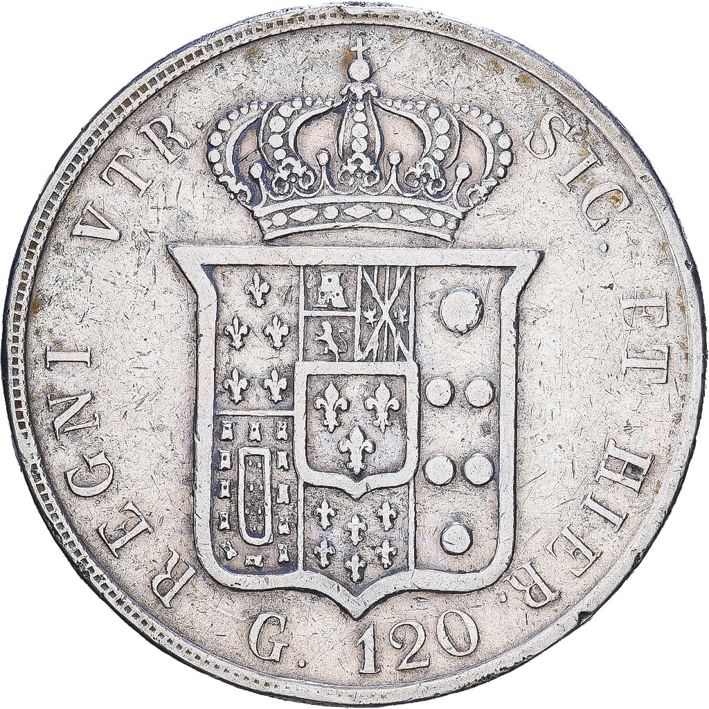 Kingdom of the Two Sicilies, Ferdinando II, 120 Grana, 1855, Naples, Plata, BC+