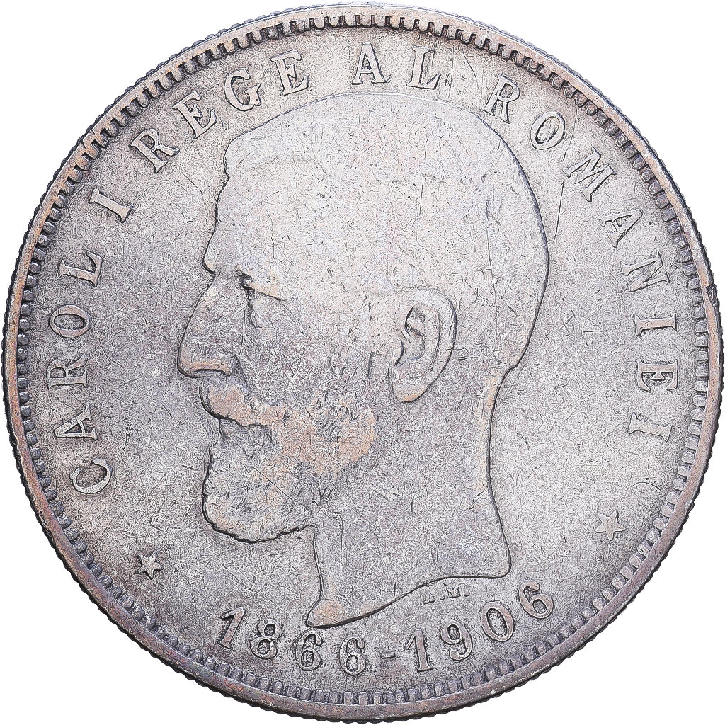Romania, Carol I, 5 Lei, 40th Anniversary of the Reign, 1906, Brussels, Silver