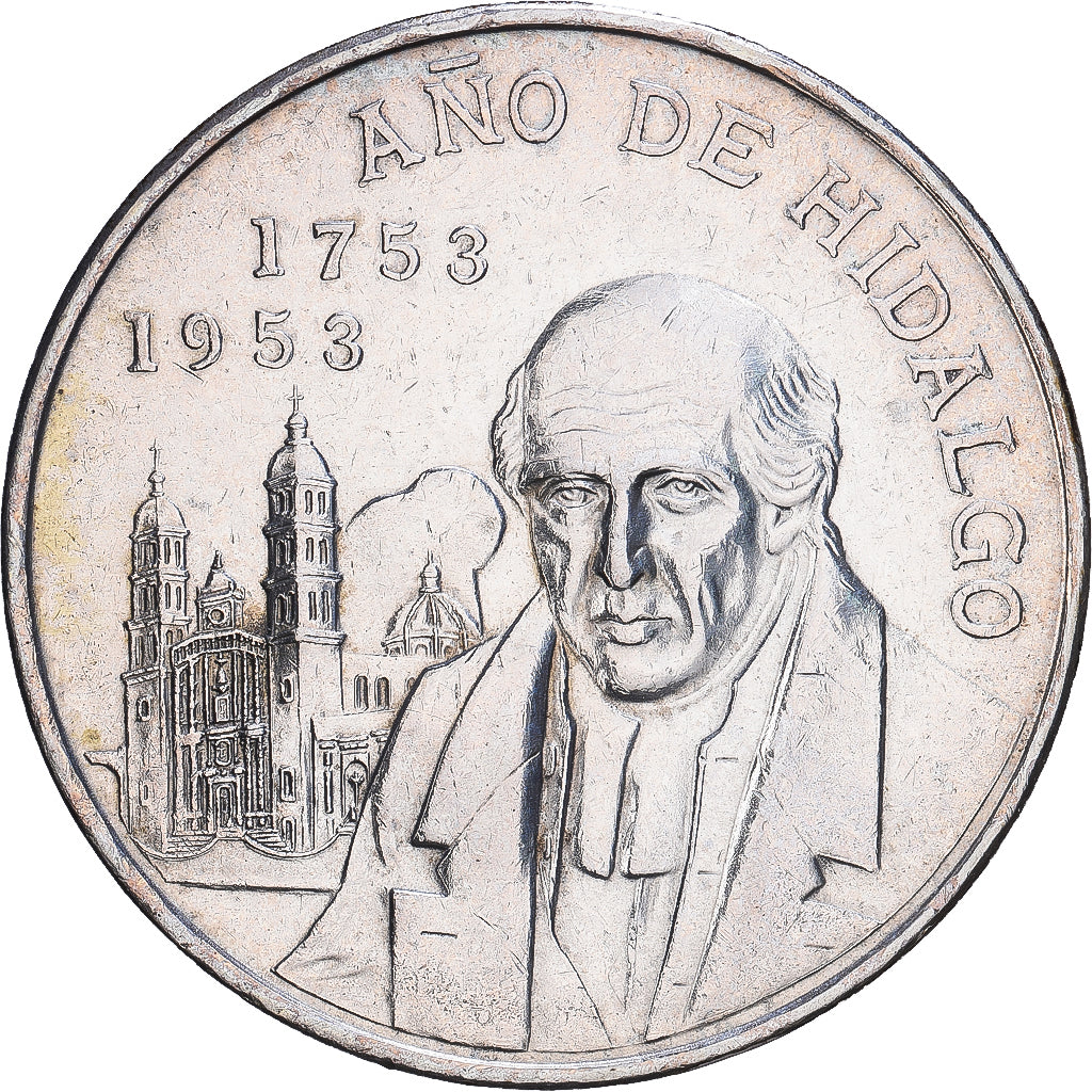 Messico, 5 Pesos, Hidalgo, 1953, Mexico City, Argento, BB+, KM:468