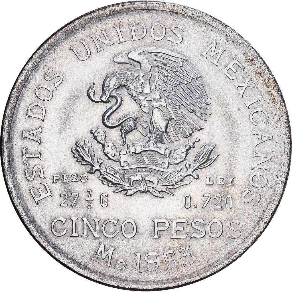 Mexiko, 5 Pesos, Hidalgo, 1953, Mexico City, Silber, VZ, KM:467