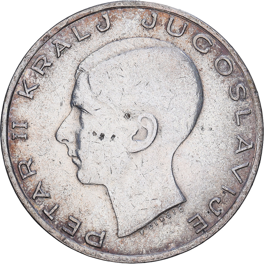 Jugoslávia, Petar II, 20 Dinara, 1938, Belgrade, Prata, VF(20-25), KM:23