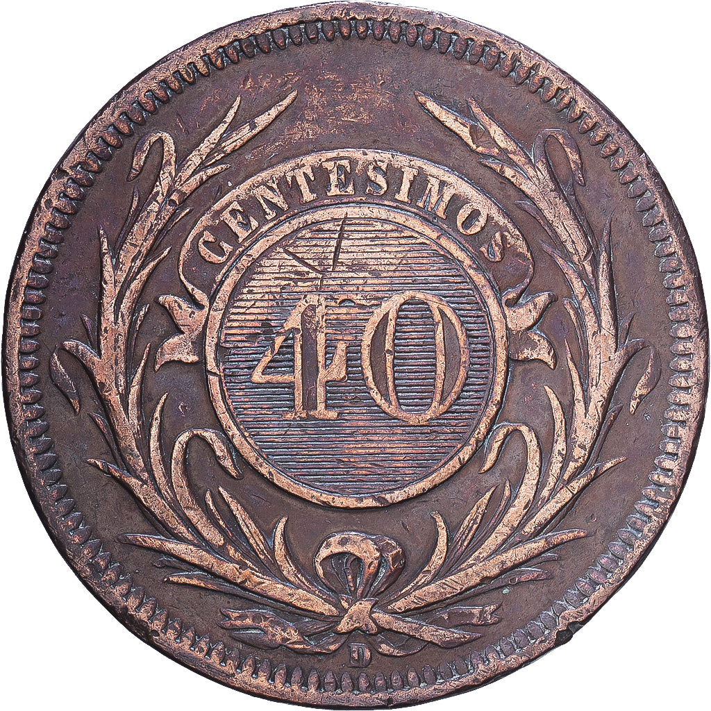 Uruguay, 40 Centesimos, 1857, Lyon, Kupfer, SS, KM:10