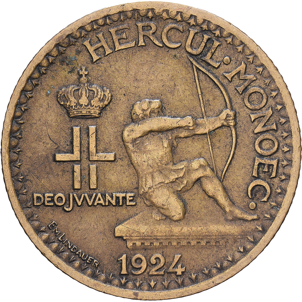Monaco, Louis II, 1 Franc, 1924, Poissy, Cupro-Aluminium, EF(40-45)