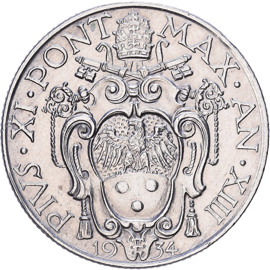 CITTÀ DEL VATICANO, Pius XI, 1 Lire, 1934, Rome, Nichel, BB, KM:5