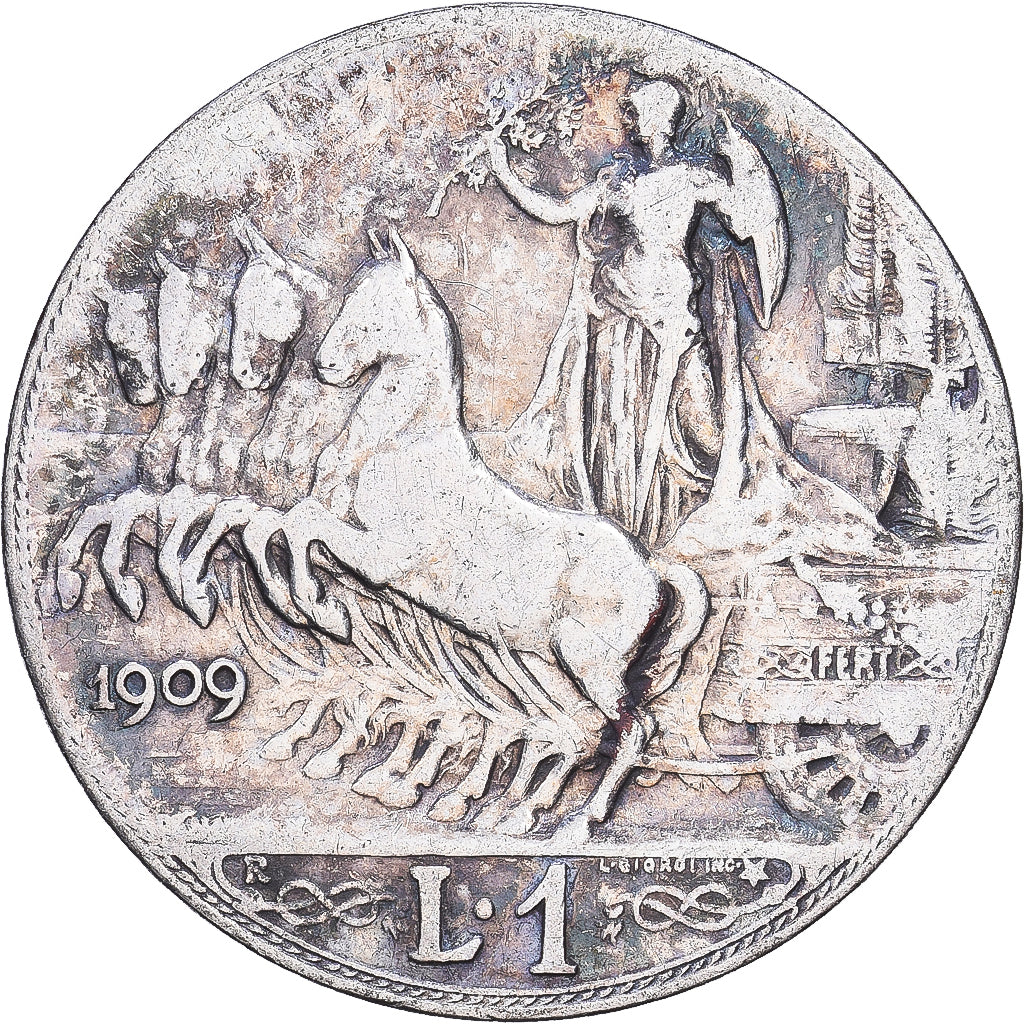 Itália, Vittorio Emanuele III, 1 Lira, 1909, Rome, Prata, VF(20-25), KM:45