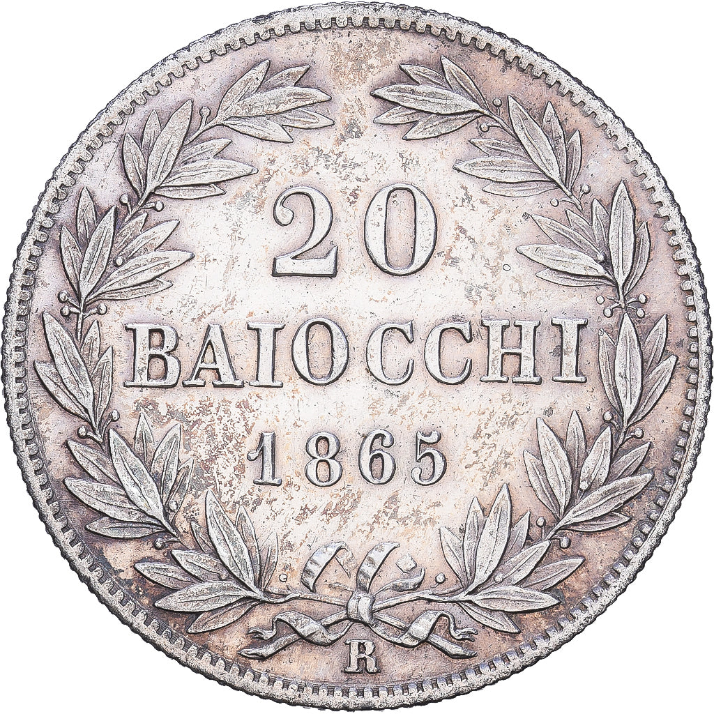 Papal States, Pius IX, 20 Baiocchi, 1865, Rome, Silver, AU(50-53), KM:1360a