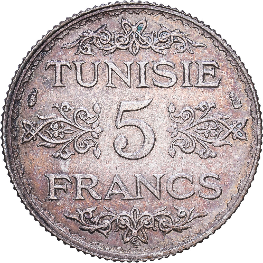 Tunisia, 5 Francs, AH 1353/1934, MDP, Srebro, AU(50-53), KM:261