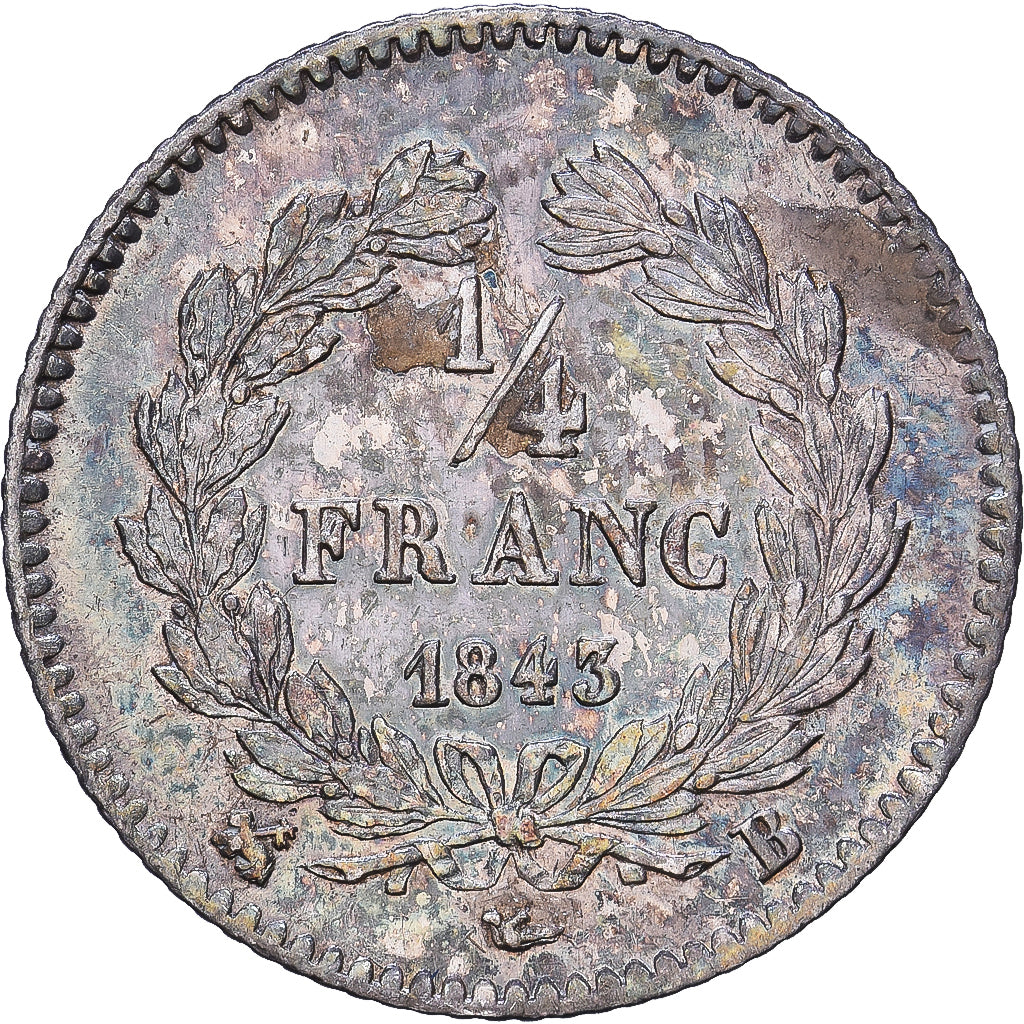 Francia, Louis Philippe I, 1/4 Franc, 1843, Rouen, Argento, BB, Gadoury:355