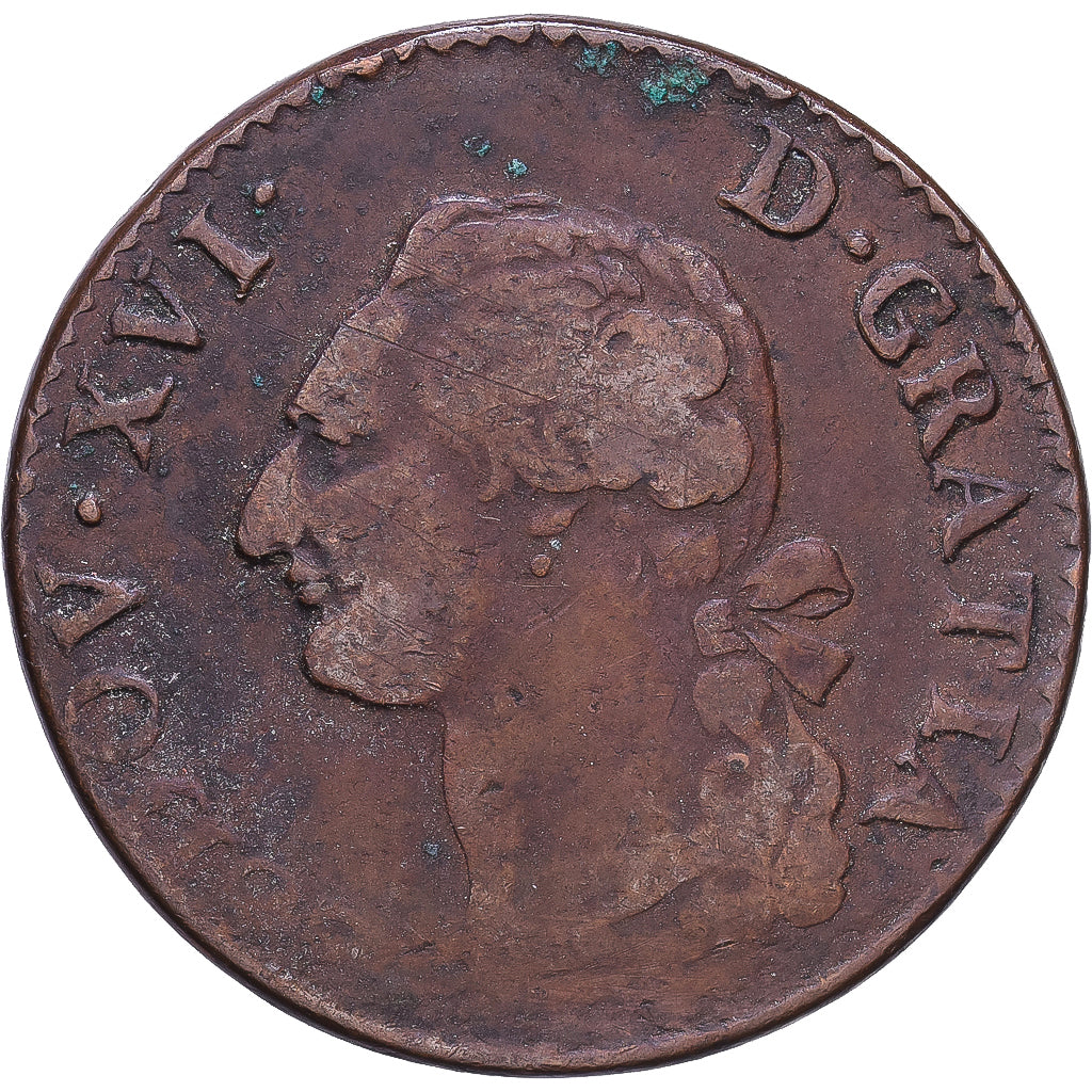 Francia, Louis XVI, Sol, Limoges, Rame, MB+, Gadoury:350