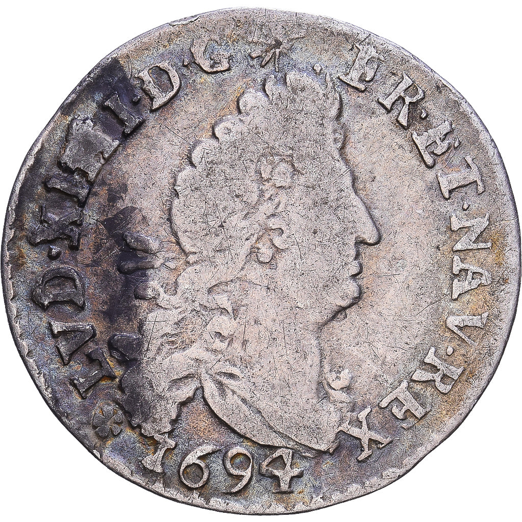 Francja, Louis XIV, 4 Sols aux 2 L, 1694, Toulouse, Srebro, VF(20-25)