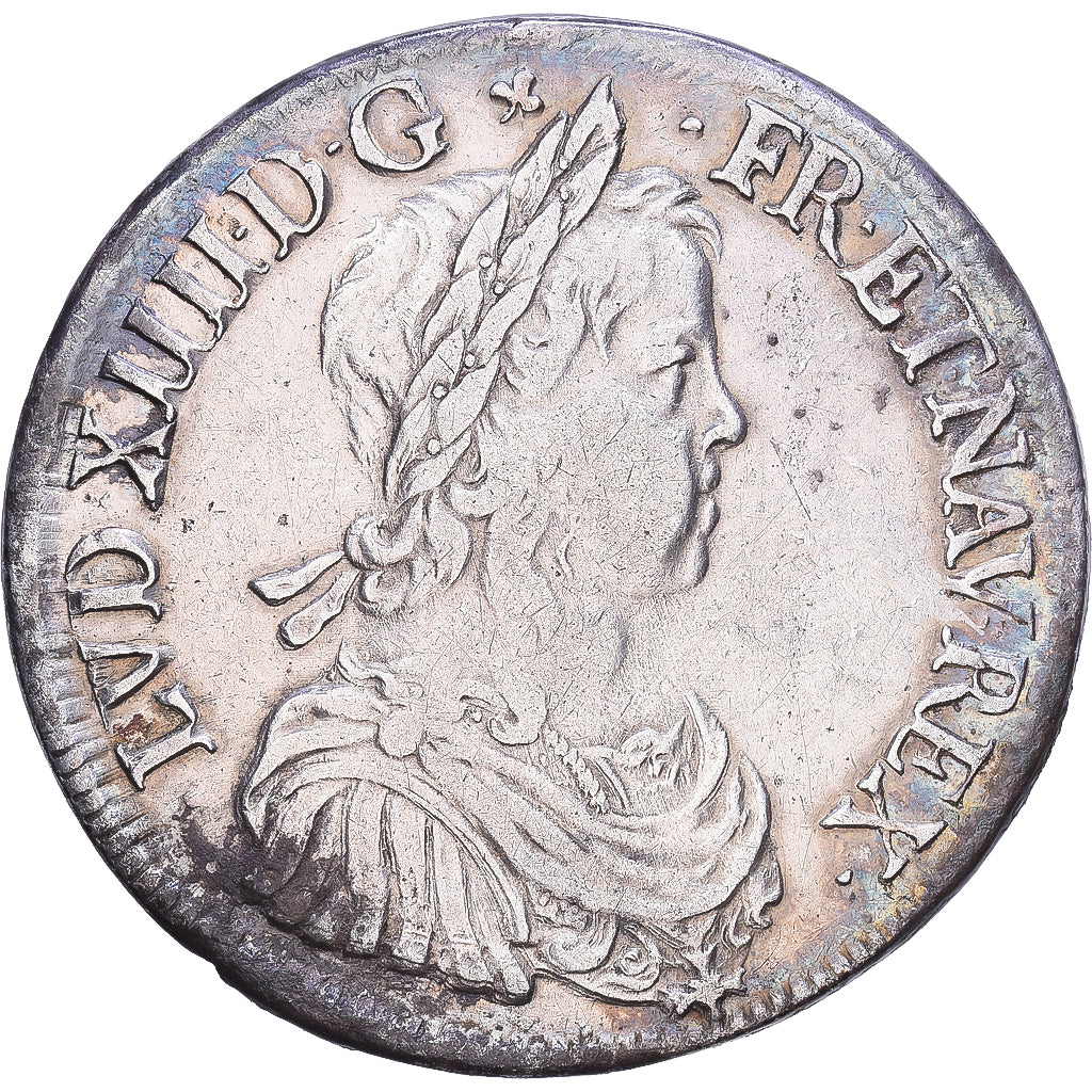 France, Louis XIV, Écu à la mèche longue, 1648, Montpellier, Silver