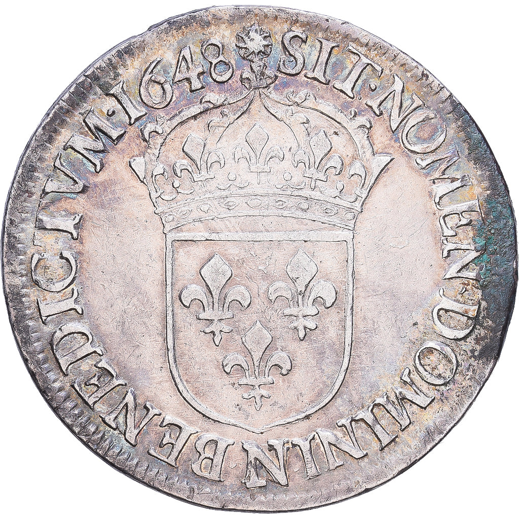 France, Louis XIV, Écu à la mèche longue, 1648, Montpellier, Silver
