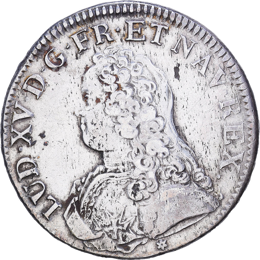 França, Louis XV, Ecu aux branches d'olivier, 1738, Caen, Prata, VF(30-35)