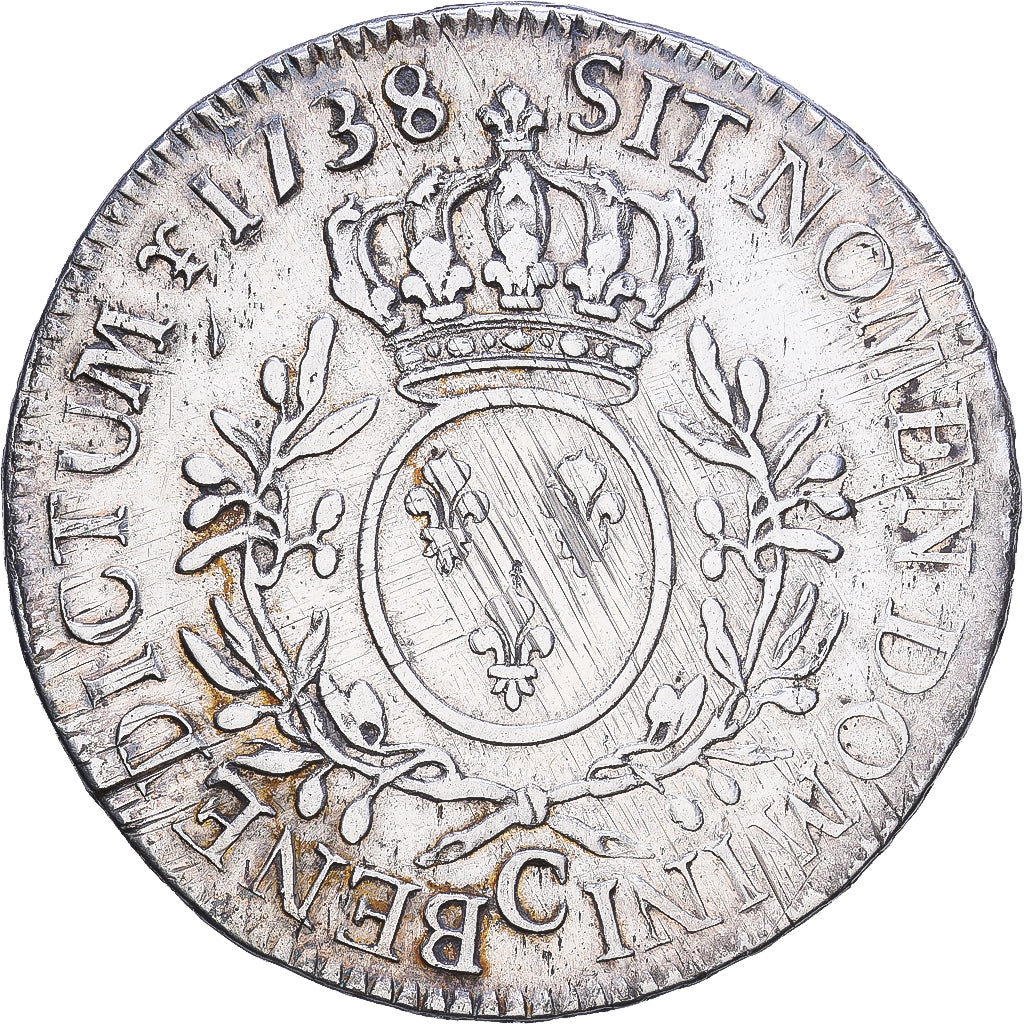 França, Louis XV, Ecu aux branches d'olivier, 1738, Caen, Prata, VF(30-35)