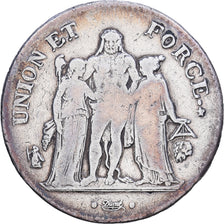 Francia, Consulat, 5 Francs, Union et Force, AN 9, Bayonne, Plata, BC+