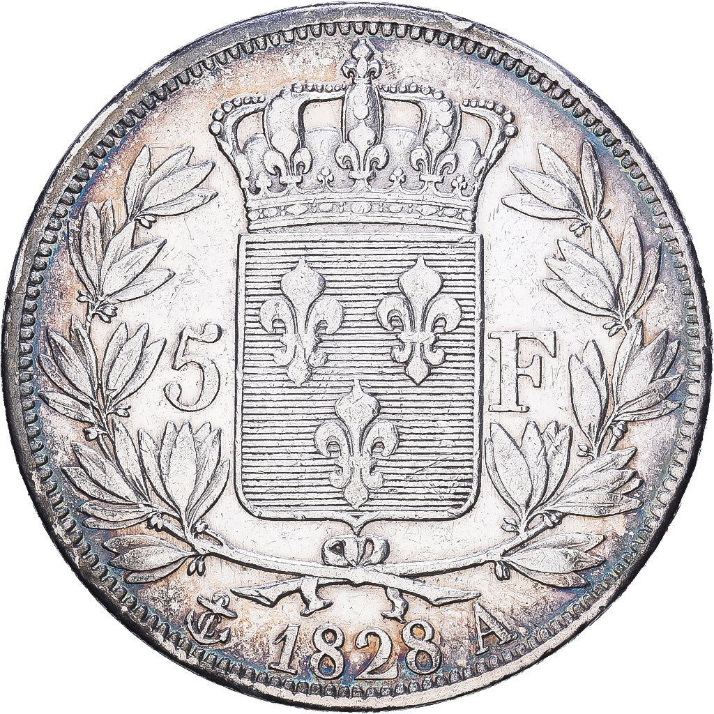 França, Charles X, 5 Francs, 1828, Paris, Prata, EF(40-45), Gadoury:644