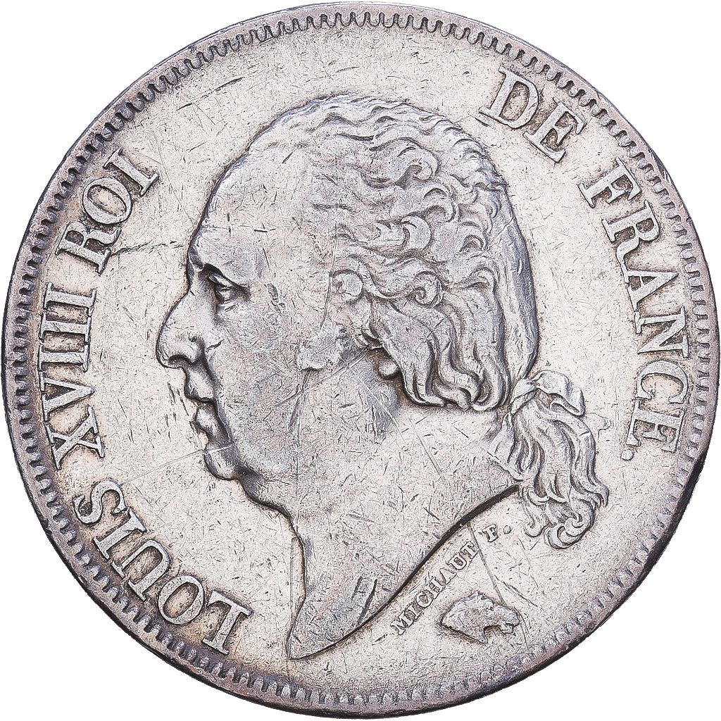Francja, Louis XVIII, 5 Francs, 1824, Lille, Srebro, EF(40-45), Gadoury:614