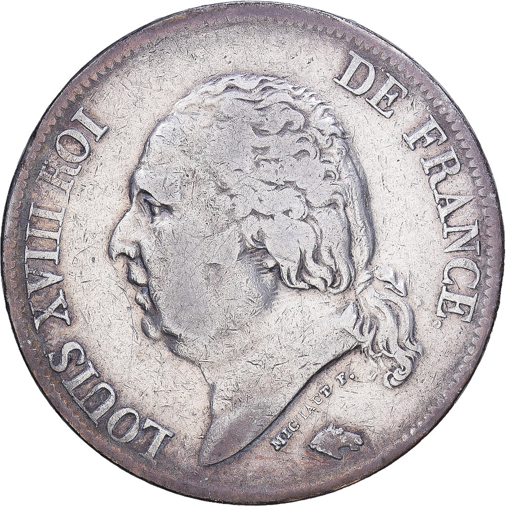 France, Louis XVIII, 5 Francs, 1824, Lyon, Silver, VF(30-35), Gadoury:614