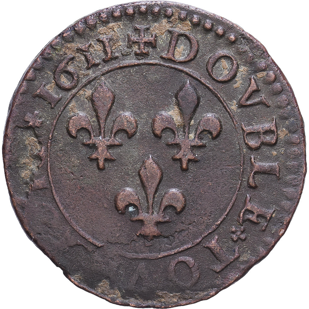 France, Louis XIII, Double Tournois, Buste enfantin au col fraisé, 1611, Lyon