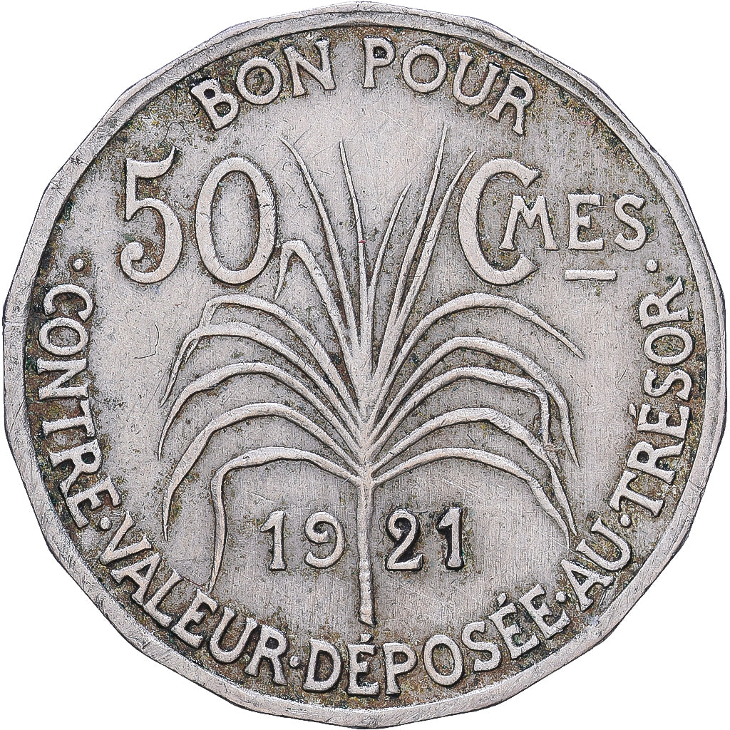 Gwadelupa, 50 Centimes, 1921, Cupronickel, EF(40-45), KM:45
