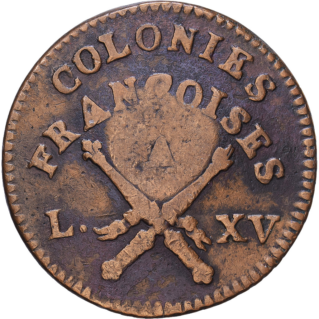 COLÓNIAS FRANCESAS, Louis XV, 3 Sols 9 Deniers, 1767, Paris, Cobre, EF(40-45)
