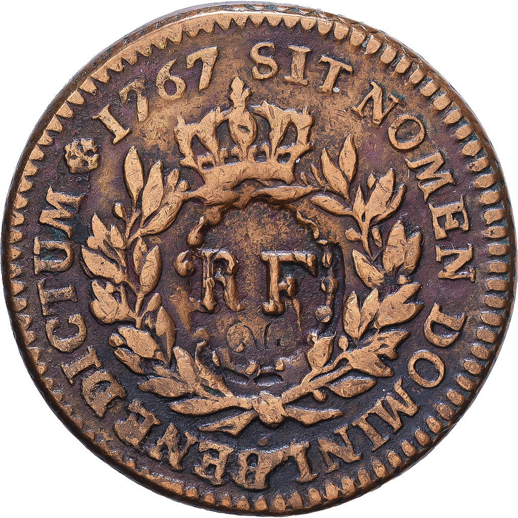 COLÓNIAS FRANCESAS, Louis XV, 3 Sols 9 Deniers, 1767, Paris, Cobre, EF(40-45)