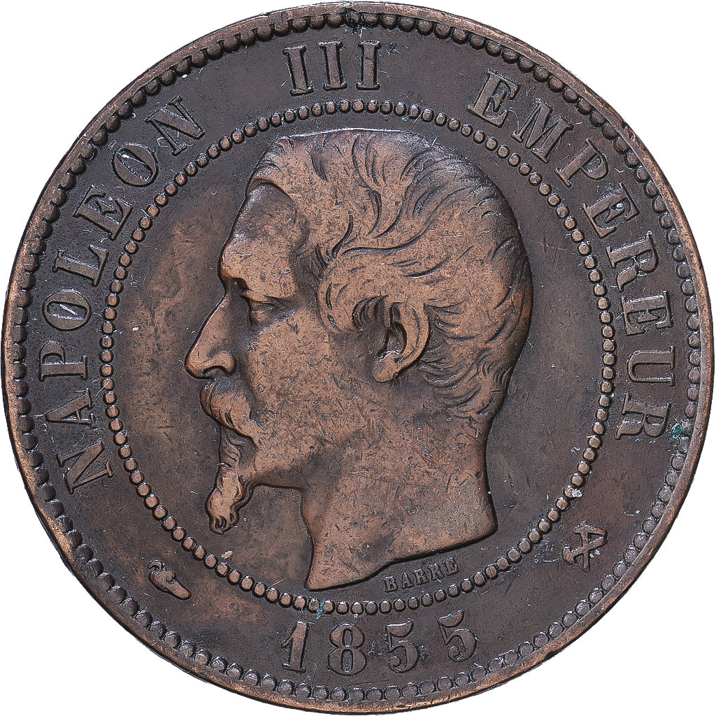 France, Napoleon III, 10 Centimes, 1855, Rouen, Bronze, EF(40-45), Gadoury:248