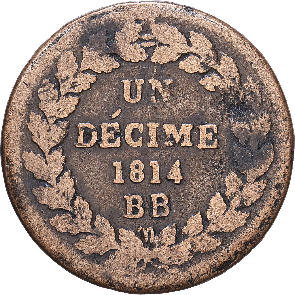 Frankreich, Napoleon I, 1 Décime, 1814, Strasbourg, Bronze, S, Gadoury:195a