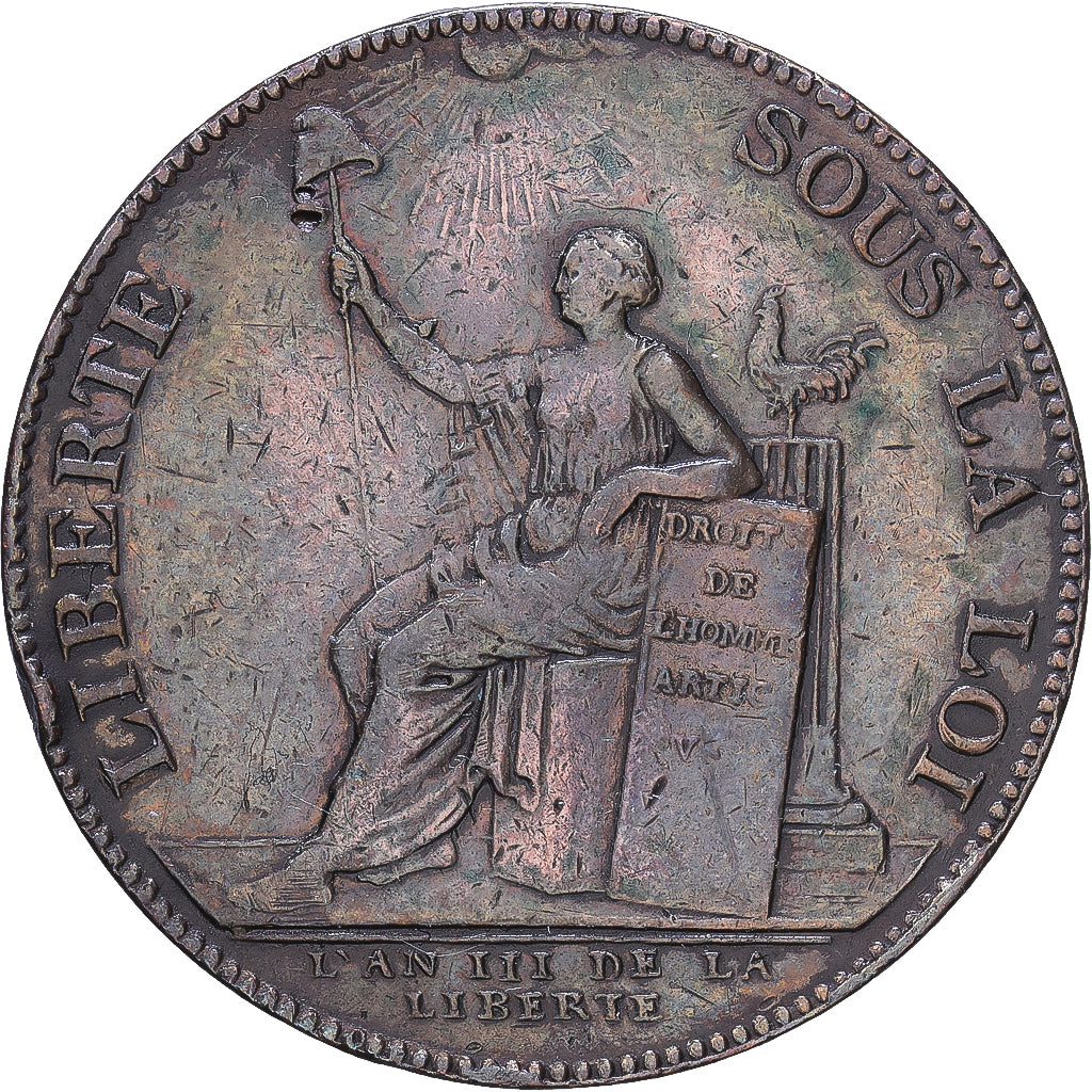 Francia, Monneron de 2 Sols, 1791 / AN 3, Birmingham, Cobre, BC+, Gadoury:103