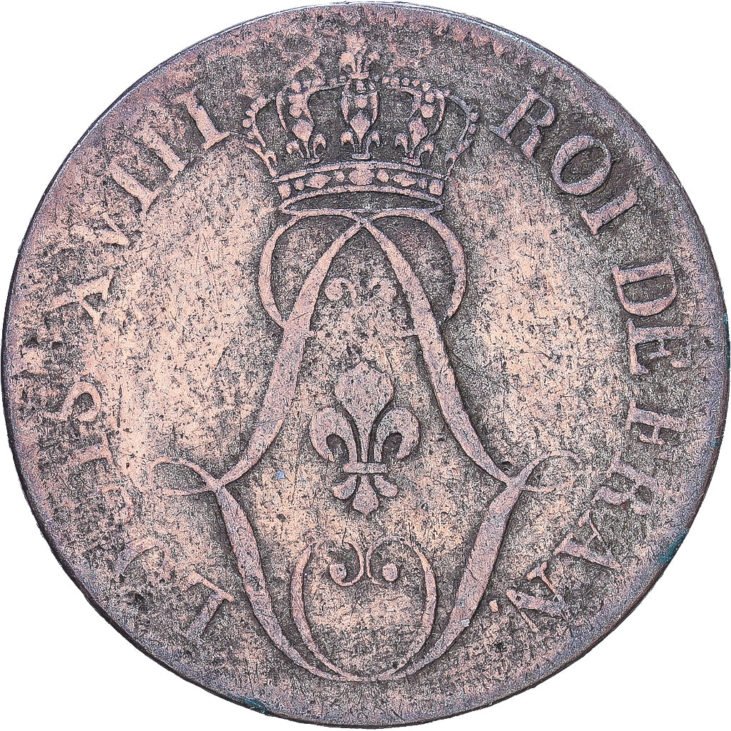 Guinea francese, Louis XVIII, 10 Cent, 1818, Paris, Biglione, B+, Lecompte:30