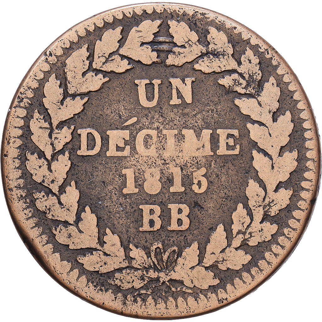 France, Louis XVIII, 1 Décime, 1815, Strasbourg, Bronze, TB, Gadoury:196c