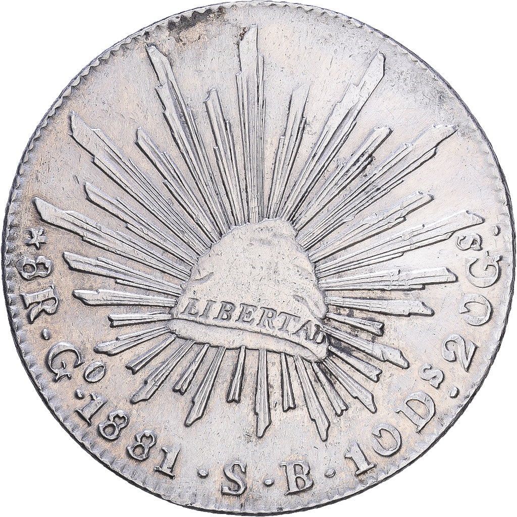 Mexico, 8 Reales, 1881, Guanajuato, Silver, EF(40-45), KM:377