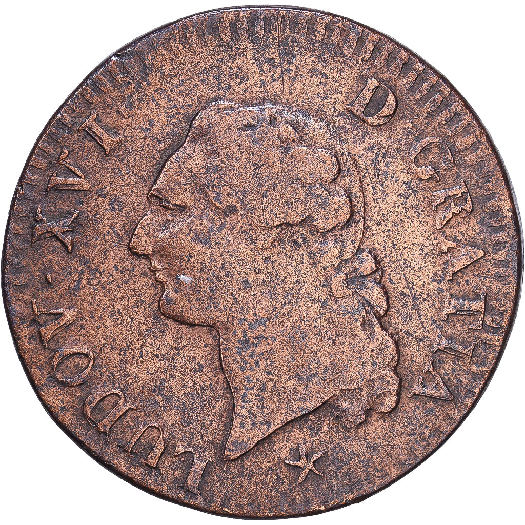 France, Louis XVI, Sol, 1786, Lille, Copper, VF(30-35), Gadoury:350
