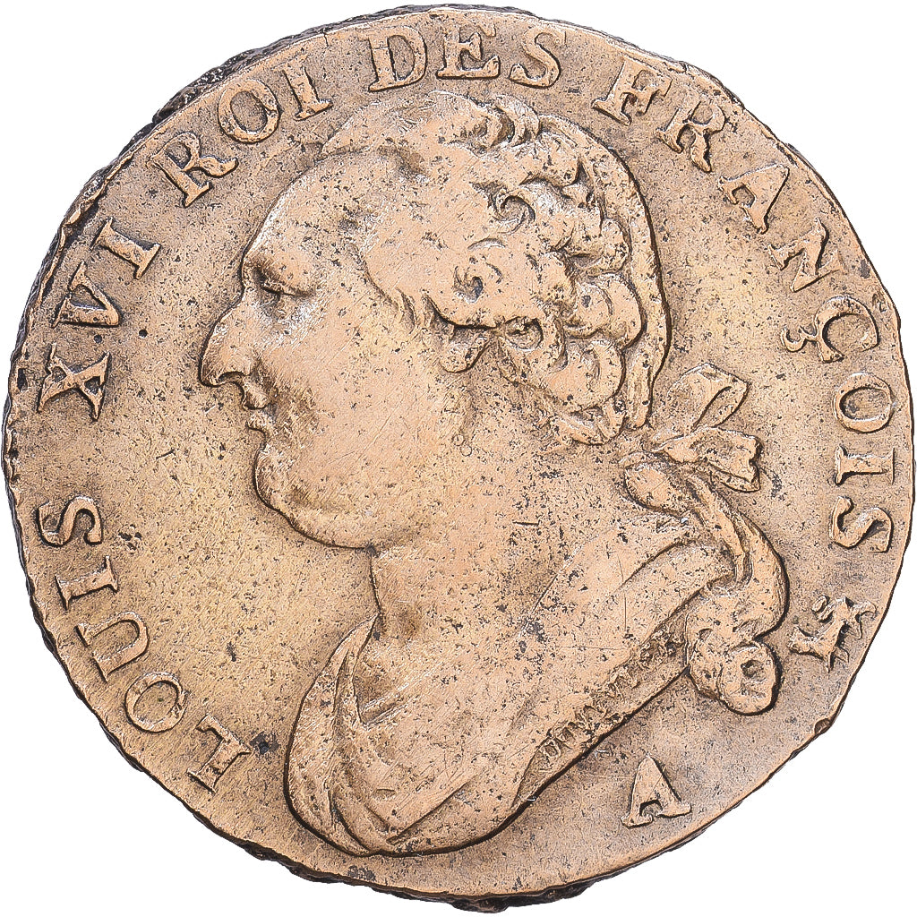 France, Louis XVI, 12 Deniers, 1793, Paris, Métal de cloche, TTB, Ciani:2253