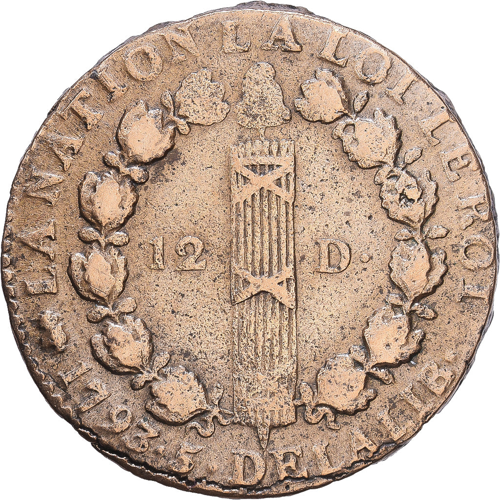 France, Louis XVI, 12 Deniers, 1793, Paris, Métal de cloche, TTB, Ciani:2253