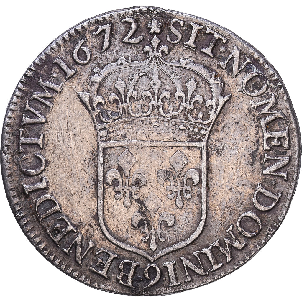 France, Louis XIV, 1/2 Écu au buste juvénile, 1672, Rennes, Argent, TB+