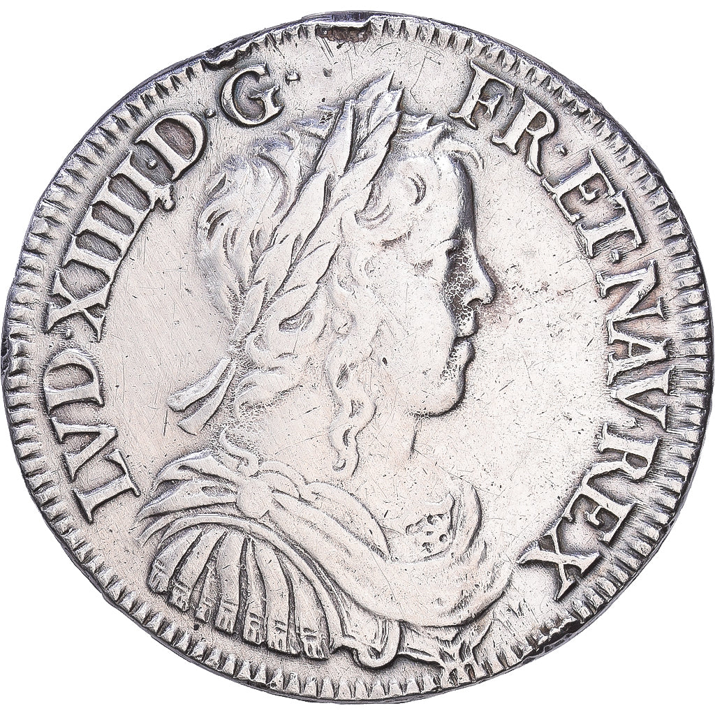 France, Louis XIV, 1/2 Écu à la mèche longue, 1652, Paris, Silver, EF(40-45)
