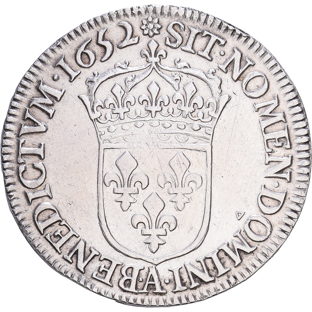 France, Louis XIV, 1/2 Écu à la mèche longue, 1652, Paris, Silver, EF(40-45)