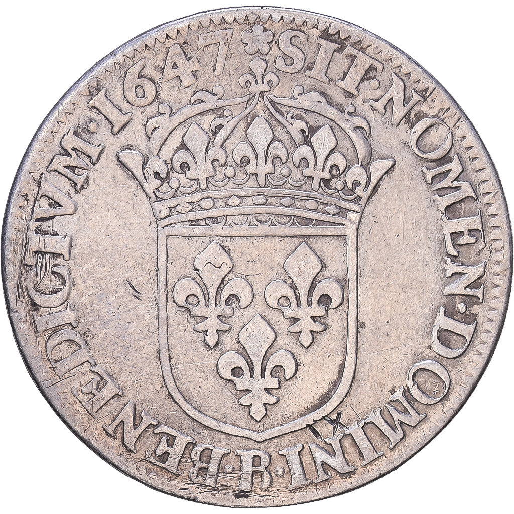 Francia, Louis XIV, 1/2 Écu à la mèche longue, 1647, Rouen, Argento, MB
