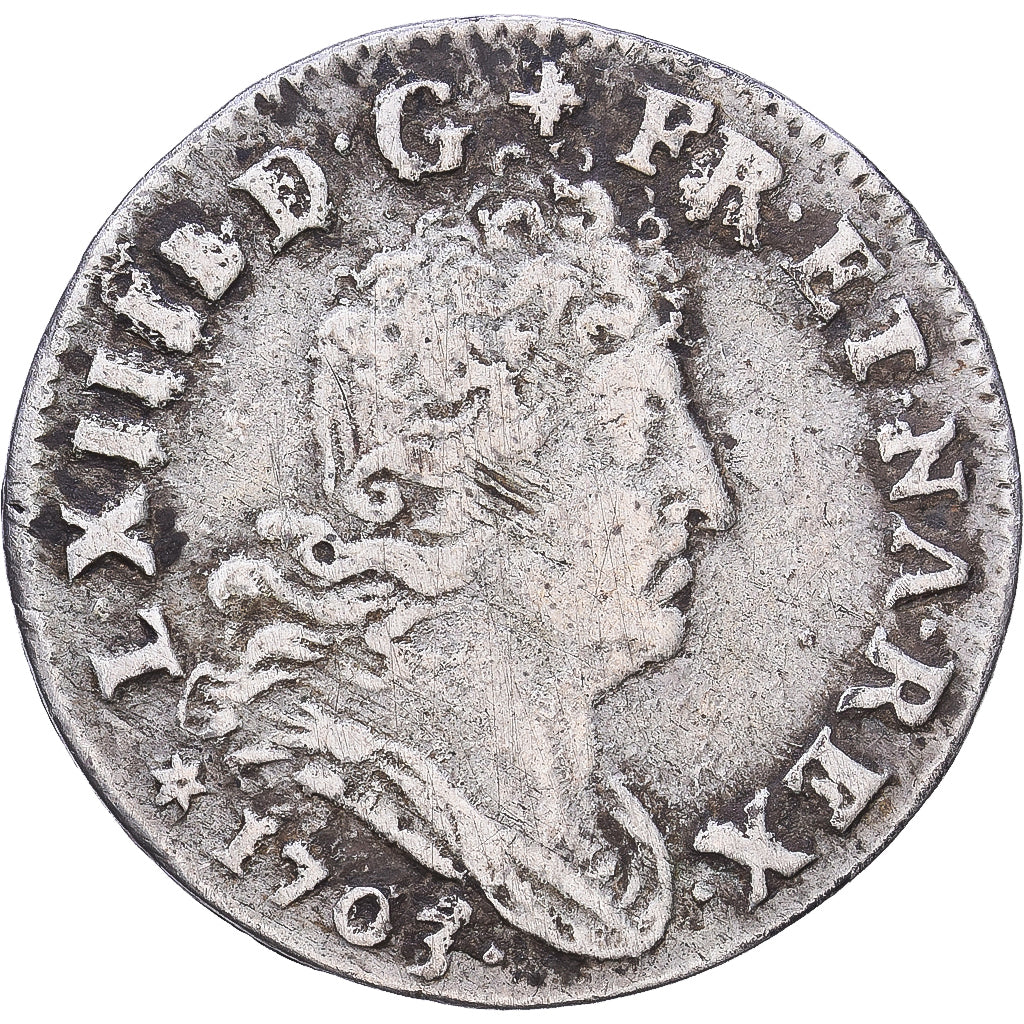France, Louis XIV, 5 Sols aux insignes, 1703, Strasbourg, Silver, VF(30-35)